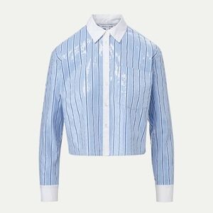 Veronica Beard Maia Sequin Blue and White Button-Up Shirt New Size 8